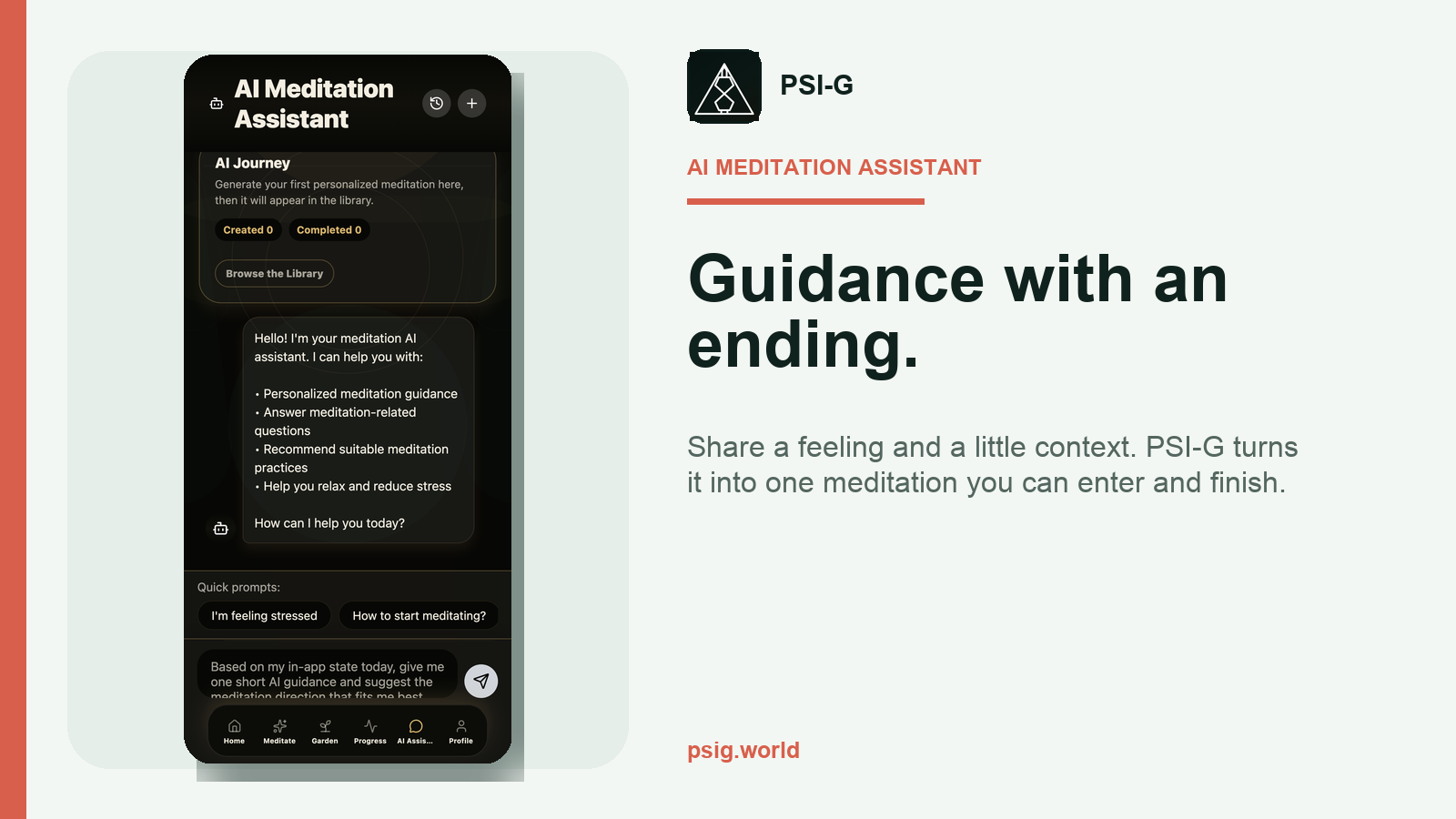 PSI-G AI Meditation Assistant screen
